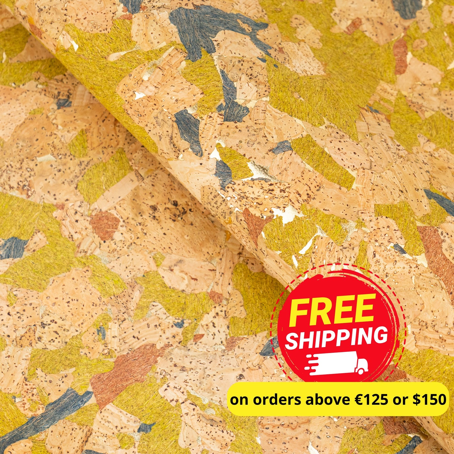 Natural Cork Fabric with Yellow-Gold Accents COF-629