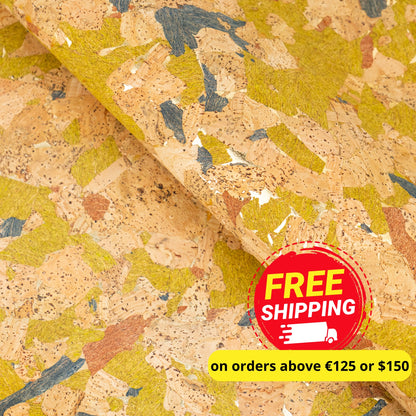 Natural Cork Fabric with Yellow-Gold Accents COF-629