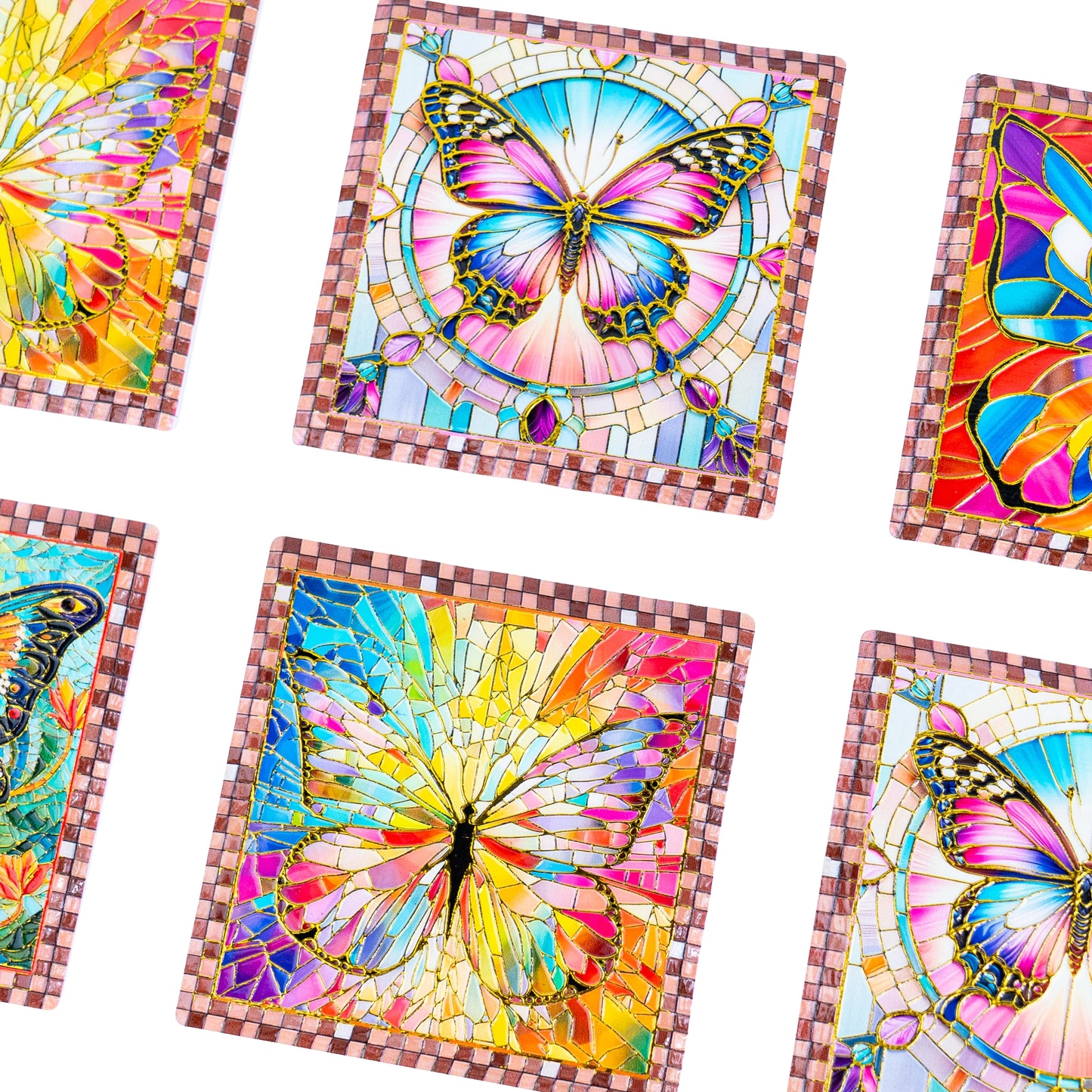 Embossed Ceramic Tile Coasters with Cork Backing – Butterfly Design L-1136-12 (12units)