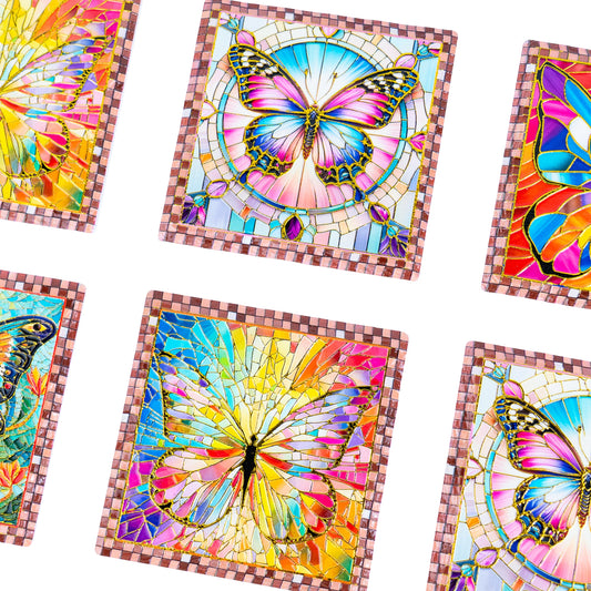 Embossed Ceramic Tile Coasters with Cork Backing – Butterfly Design L-1136-12 (12units)