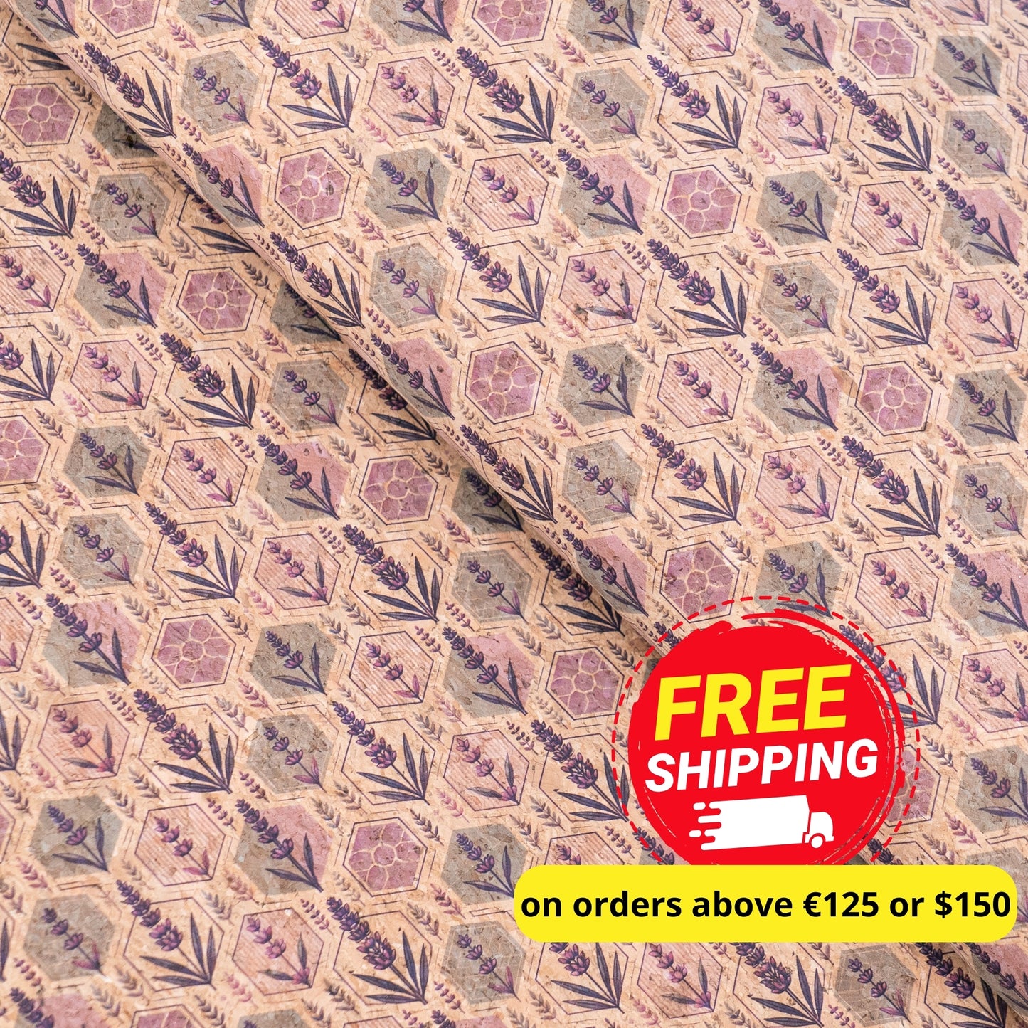 Lavender Honeycomb Botanical Pattern Cork Fabric COF-766