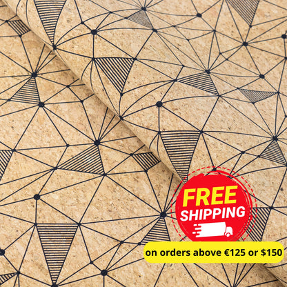 Natural Cork Fabric with Black Geometric Pattern COF-665