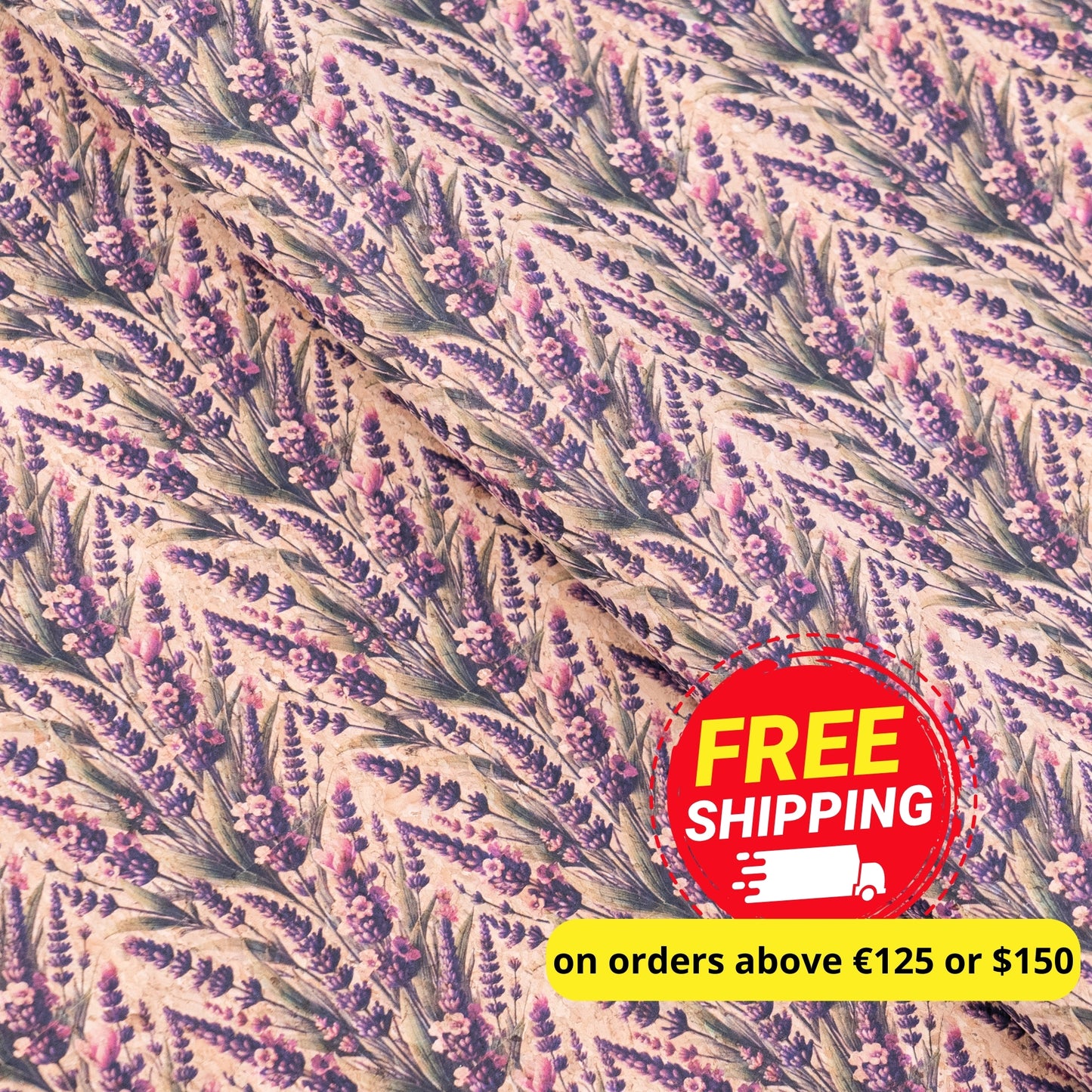 Vintage Lavender Field Pattern Cork Fabric COF-767