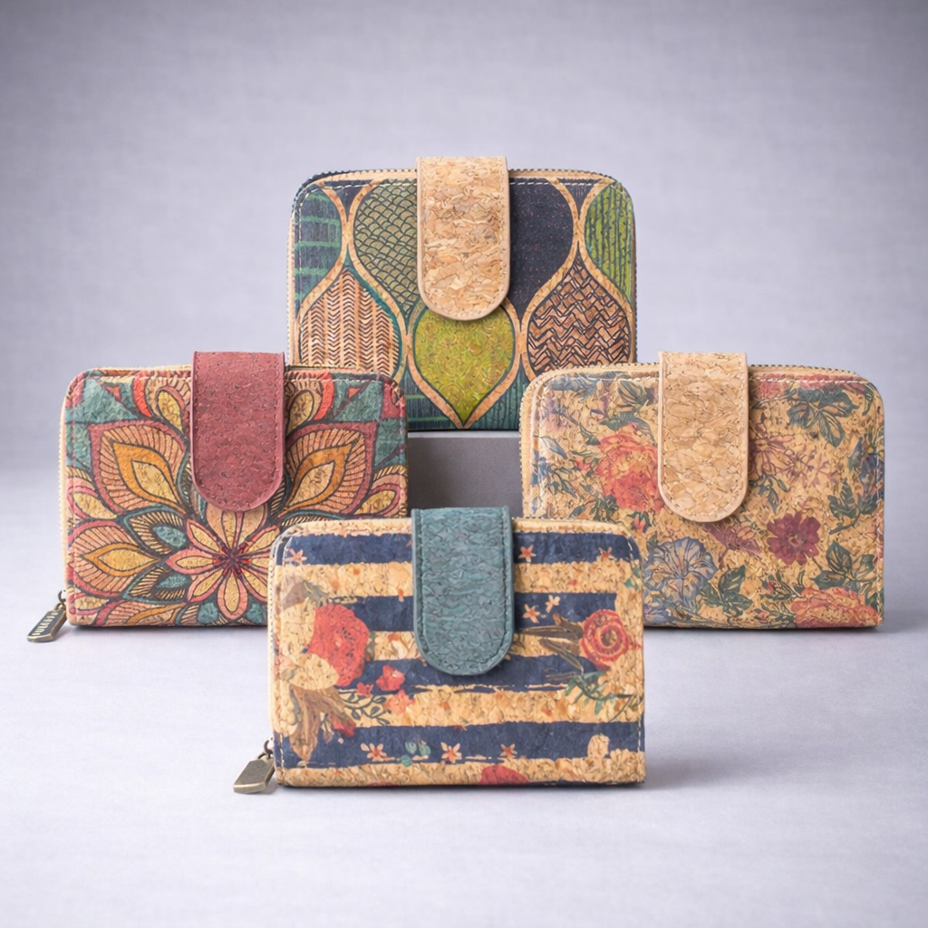 Natural Cork Printed Women's Short Card Wallet BAG-2238