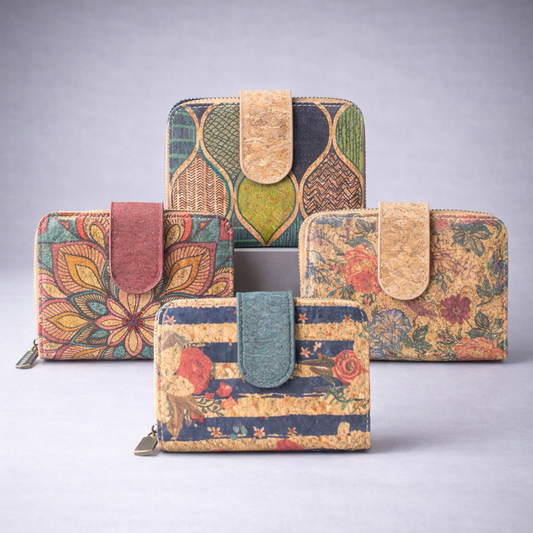 Natural Cork Printed Women's Short Card Wallet BAG-2238