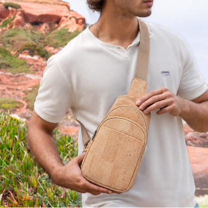 Natural Cork Brown and Black Men's Sling Bag: Stylish BAG-2273
