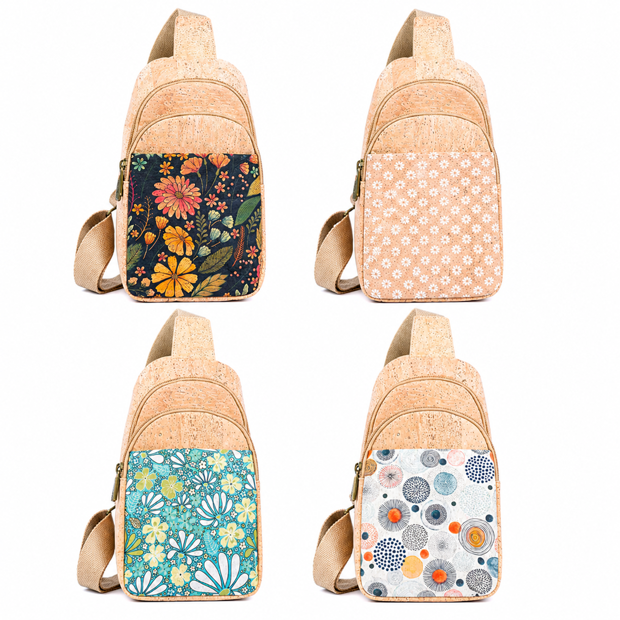 Natural Women's Three-Compartment Sling Bag BAG-2296