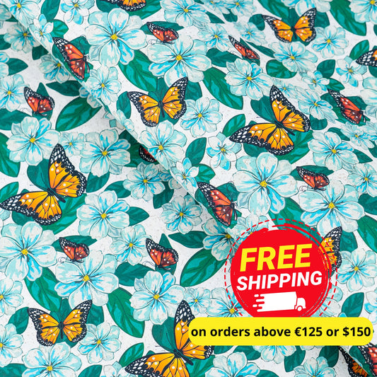 Colorful Butterfly & Flower Cork Fabric COF-631