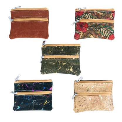 Dual Zip Cork Coin Pouch BAGP-333 (5 Units) RANDOM PATTERN
