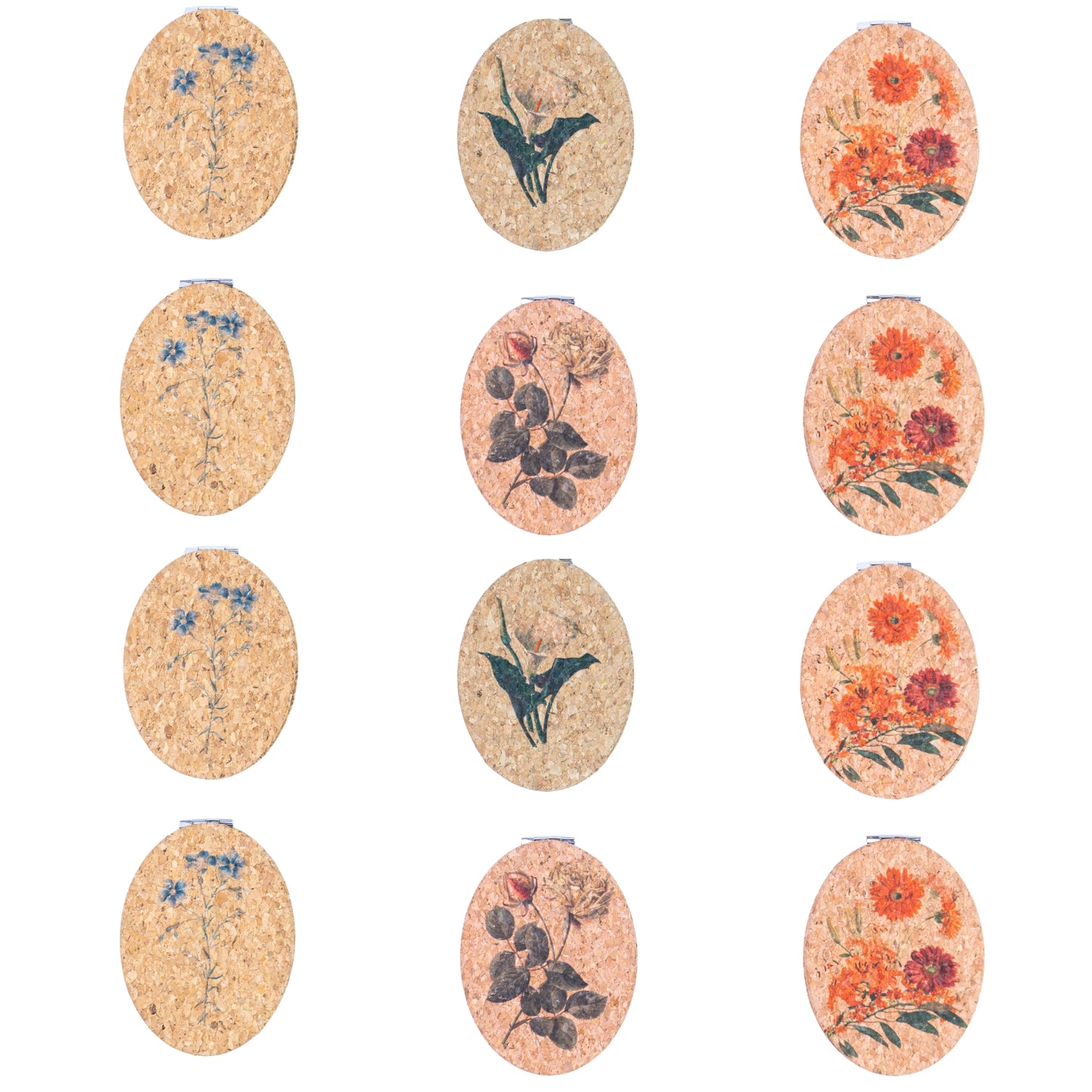 Cork Floral Compact Mirror – Oval Double-Sided Pocket Mirror L-1181-12