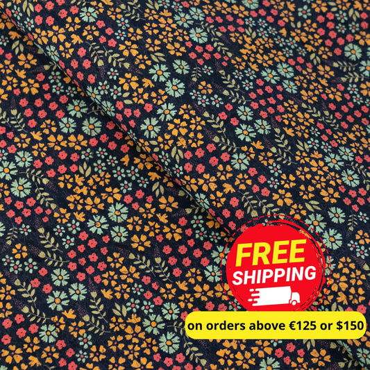 Dark Floral Cork Fabric COF-662
