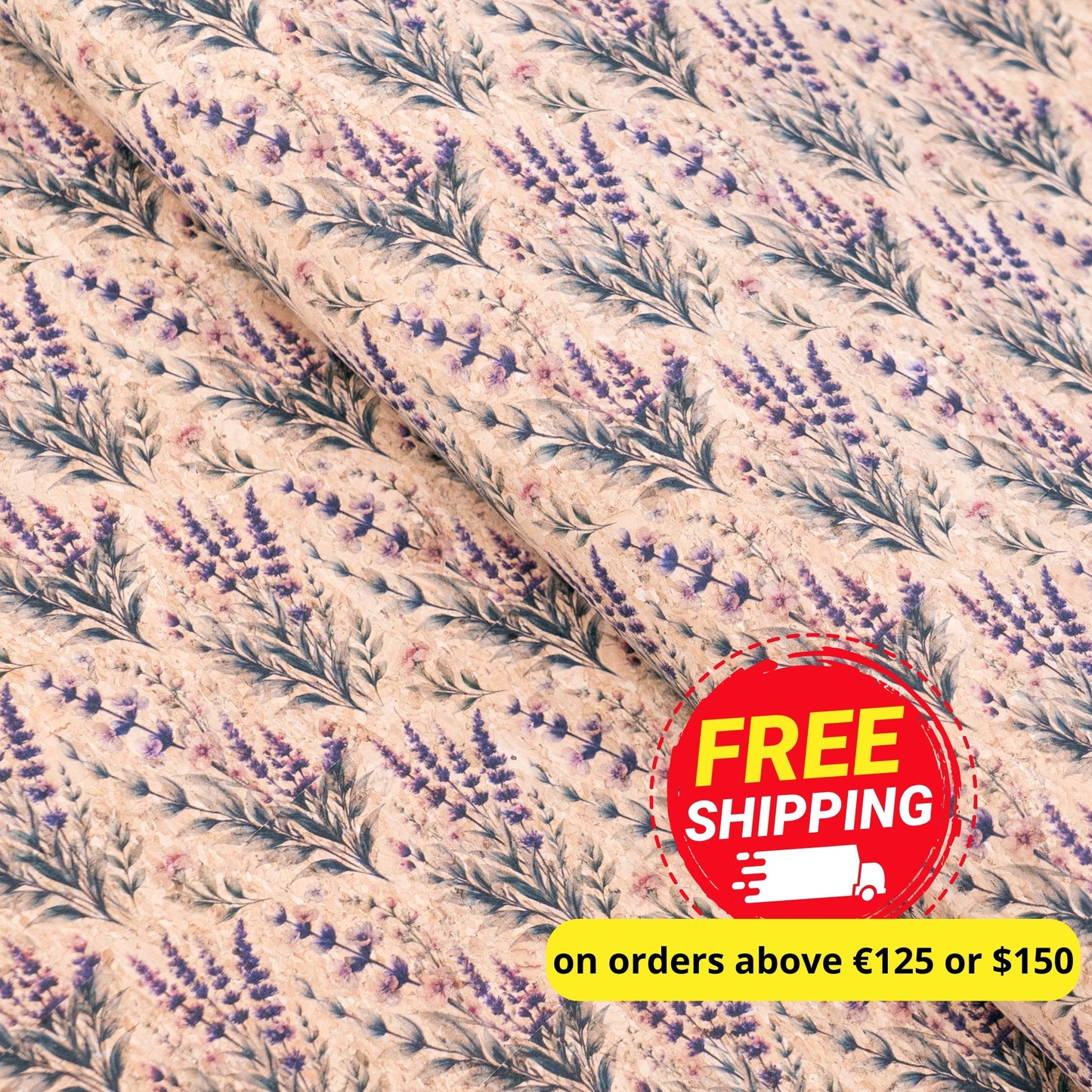 Romantic Lavender & Wildflower Pattern Cork Fabric COF-769