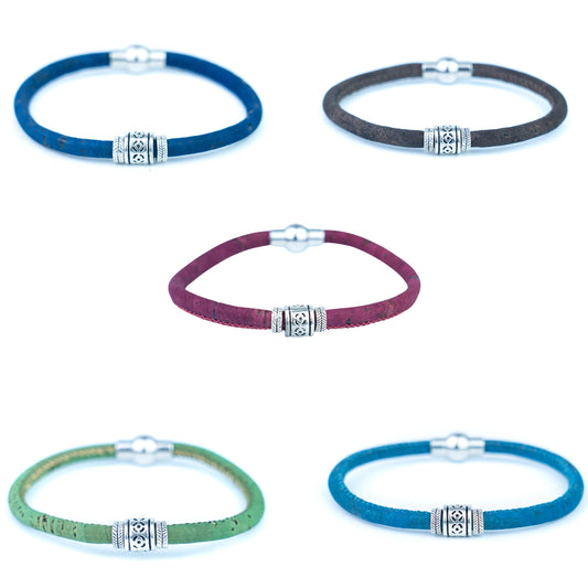 5mm round colored cork wire and alloy beads handmade unisex bracelet, DBR-049-MIX-10（NEW）