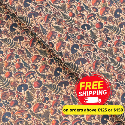 Woods Florest Mushrooms Pattern Cork Fabric COF-734