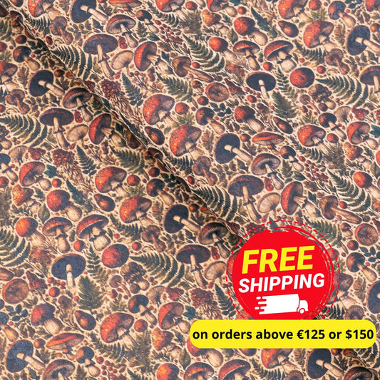 Woods Florest Mushrooms Pattern Cork Fabric COF-734