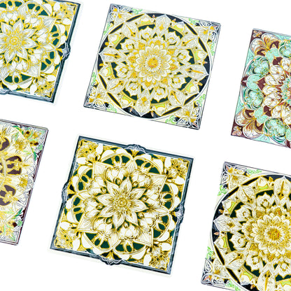 Mandala Ceramic Coasters with Cork Backing L-1138-12