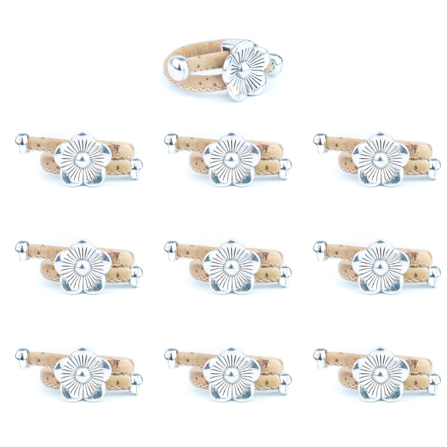 Portuguese Handmade Cork Ring Set | Flower  Alloy Accessories |R-005-10