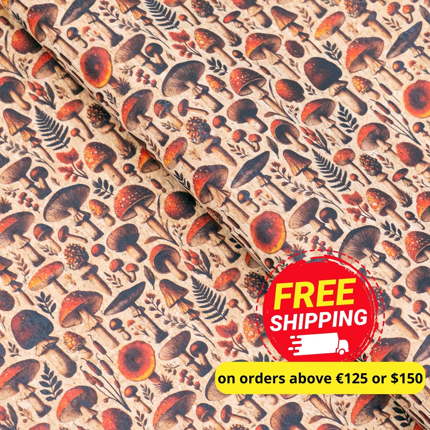 Red Mushrooms Pattern Cork Fabric COF-735