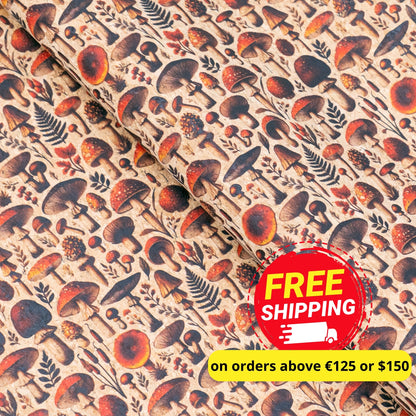 Red Mushrooms Pattern Cork Fabric COF-735