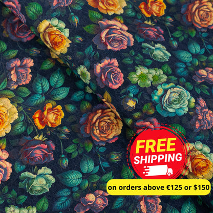 Dark Floral Rose Cork Fabric COF-659