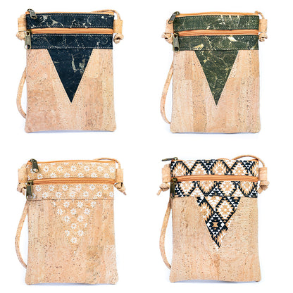 Triangle-Cut Natural Cork Women's Crossbody Bag with 2 Zipper Compartments BAGP-272-MIX-4 (4units)