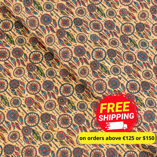 Colorful Dreamcathers Pattern Cork Fabric COF-772