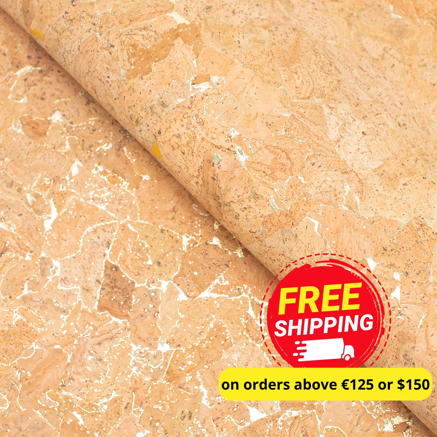 Natural Cork Fabric with Gold Veins COF-202