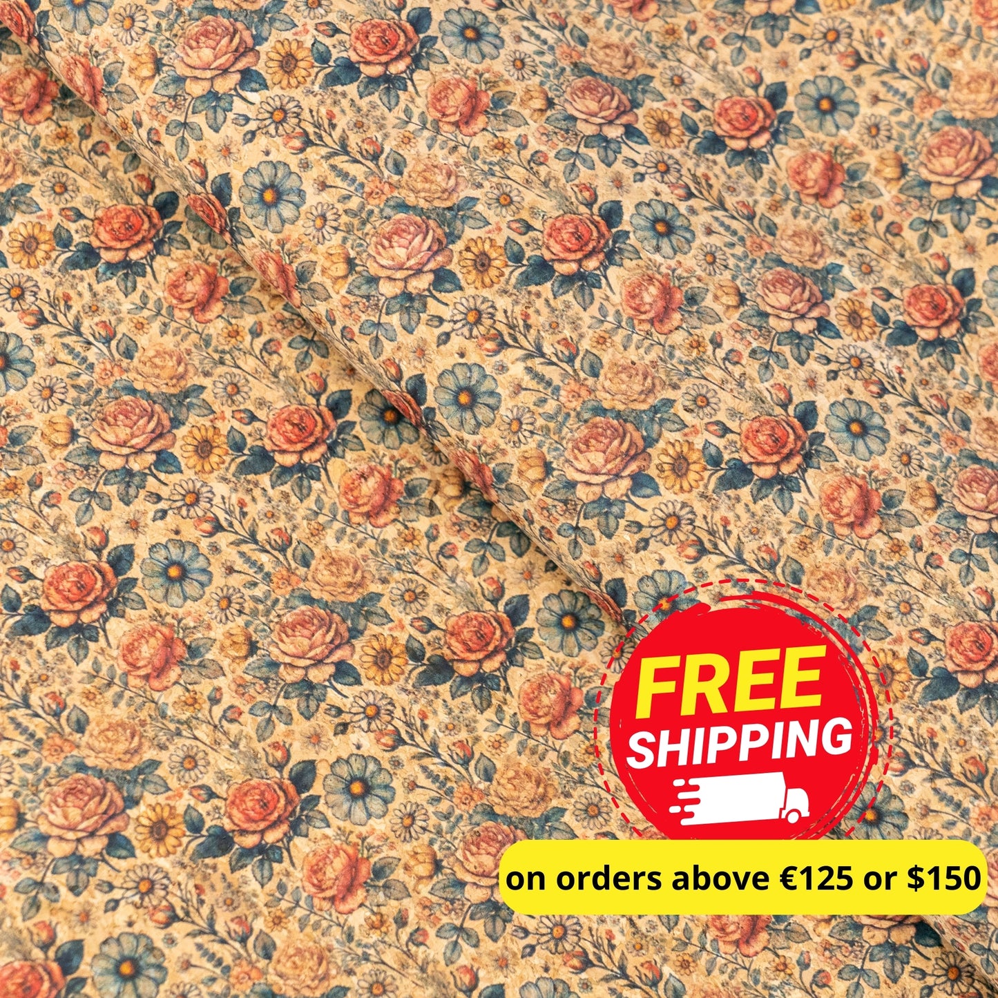 Floral Roses Pattern Cork Fabric COF-773