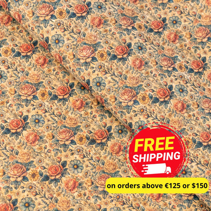 Floral Roses Pattern Cork Fabric COF-773