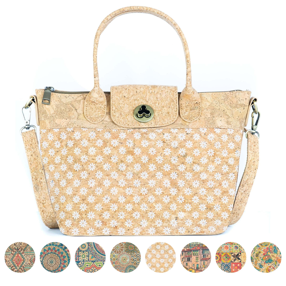 Cork Handbag –  Tile and Floral Pattern BAGD-611