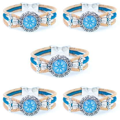 Portuguese Handmade Cork Bracelet with Decorative Tile-Inspired Cabochon BR-530-5