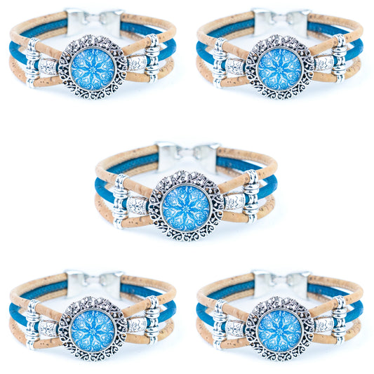 Portuguese Handmade Cork Bracelet with Decorative Tile-Inspired Cabochon BR-530-5