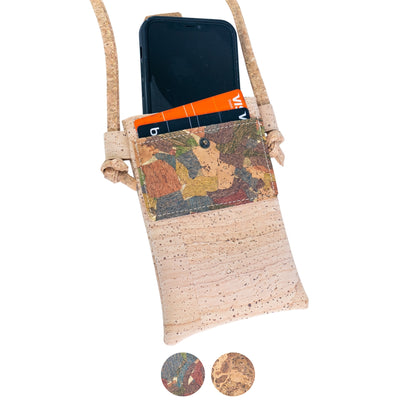 5pcs | Cork Phone Crossbody Bag | Patchwork Flap, Snap Closure & Cork Rope Strap BAGP-371