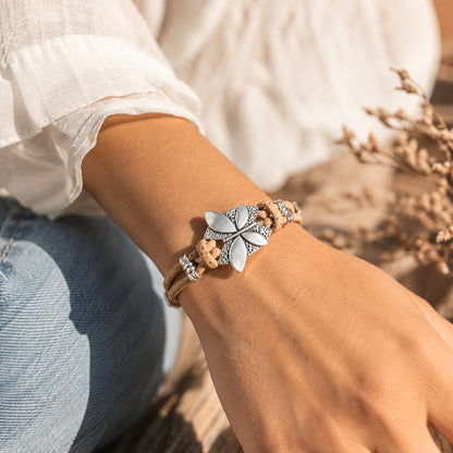 Natural Cork Bracelet with Silver-Tone Leaf Design  BR-535-A-5