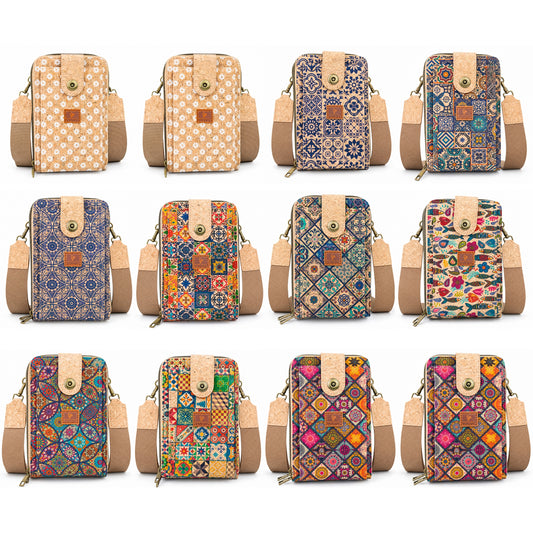 12 UNITS - Cork Crossbody Bag with Front Pocket BAGD-671-MIX-12