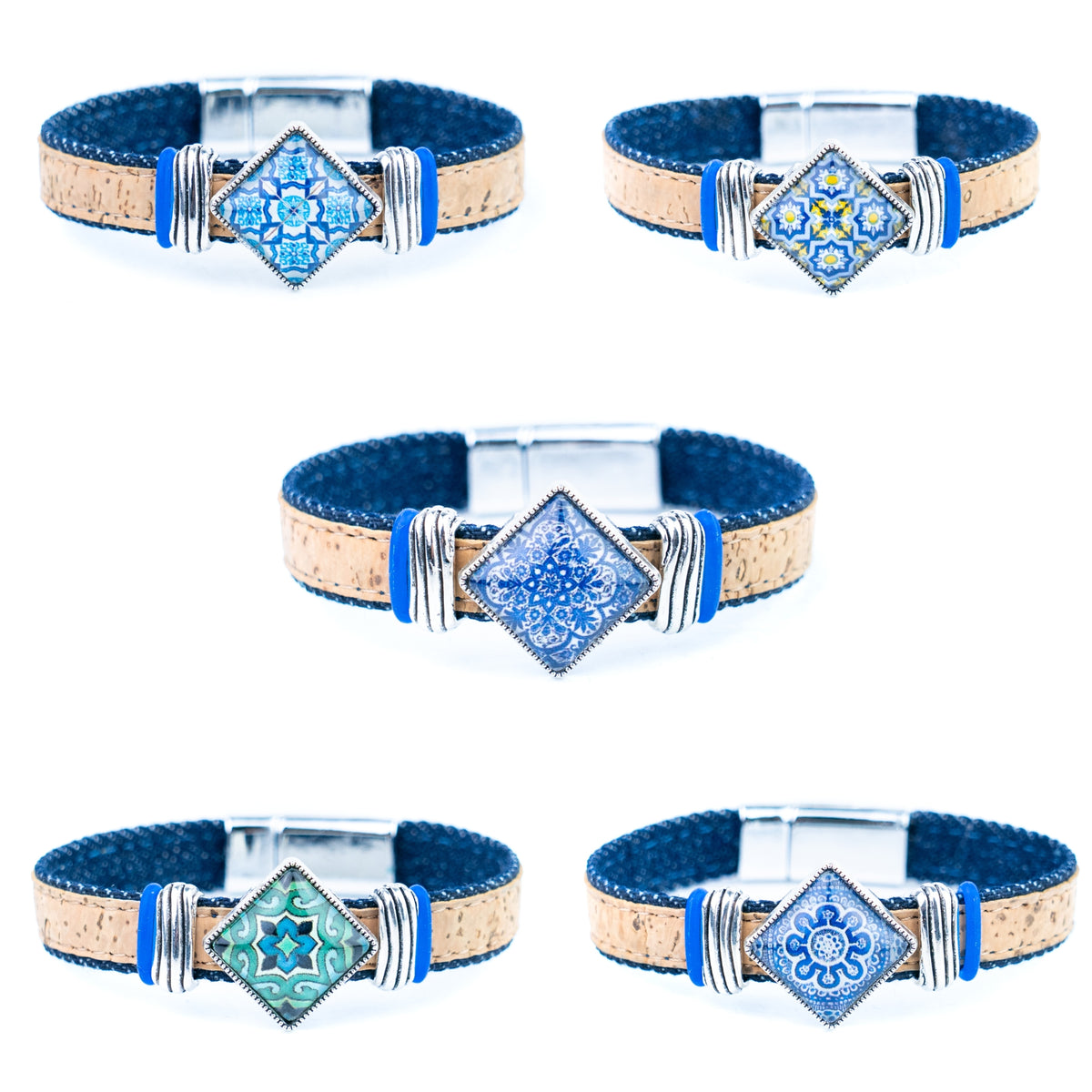 Portuguese Tile Cork Bracelet – Unisex Magnetic Clasp  DBR-064-MIX-5