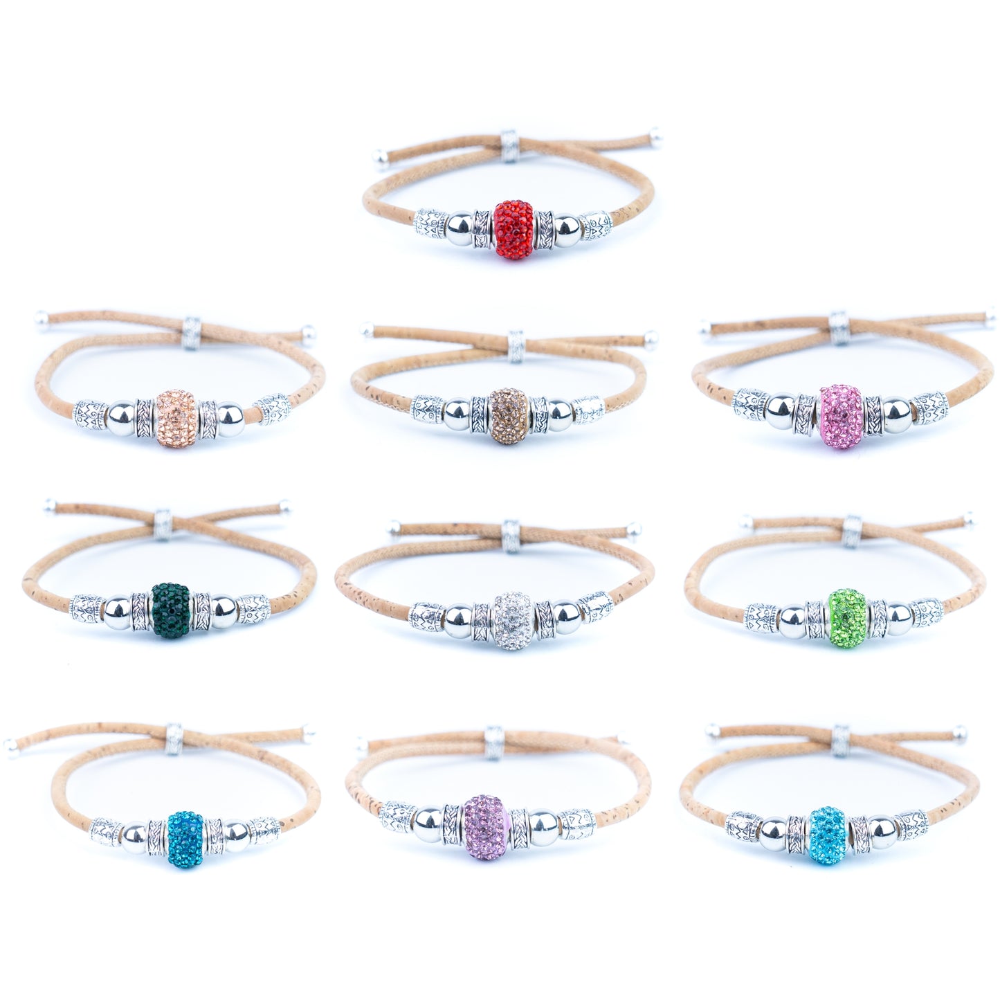 Natural cork thread and colorful shiny beads handmade women's bracelet BR-010-MIX-10