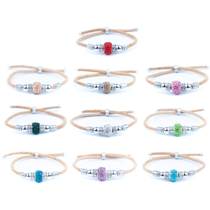 Natural cork thread and colorful shiny beads handmade women's bracelet BR-010-MIX-10