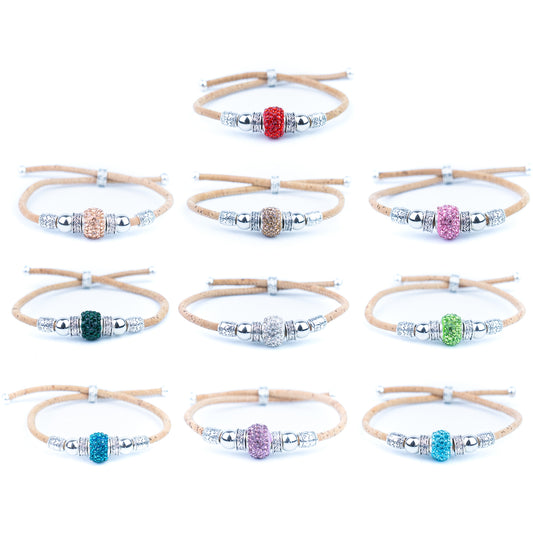 Natural cork thread and colorful shiny beads handmade women's bracelet BR-010-MIX-10