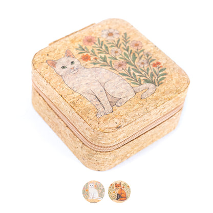 Natural Cork Jewelry Storage Box Cat & Fox Edition L-1165
