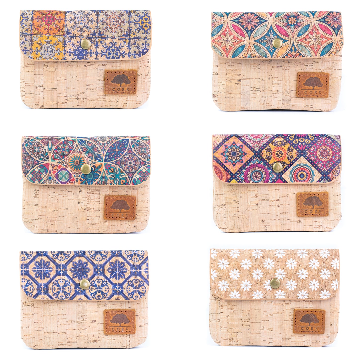 6-Pack Cork Wallet with PU Interior | Boho Print & Snap Closure – BAGD-634