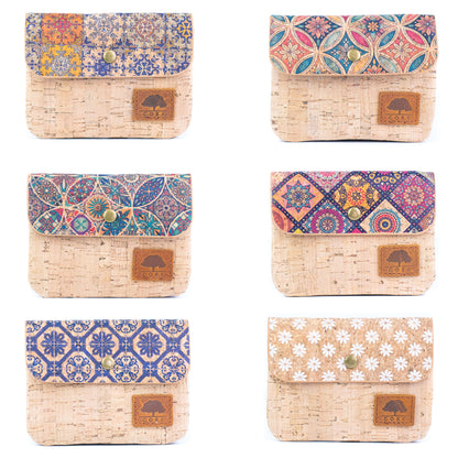 6-Pack Cork Wallet with PU Interior | Boho Print & Snap Closure – BAGD-634