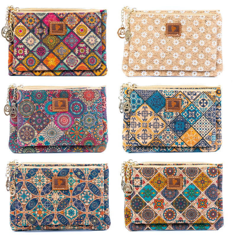 Cork Coin Purses wallets with Card Slots and Double Zippers BAGD-547A-MIX-6