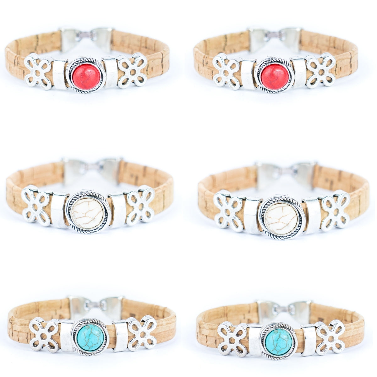 10MM flat cork wire combined with alloy hardware three colors of turquoise handmade ladies bracelet  BR-479-MIX-6