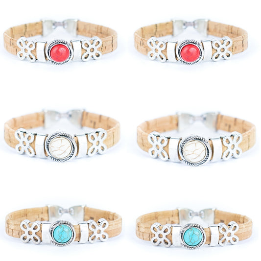10MM flat cork wire combined with alloy hardware three colors of turquoise handmade ladies bracelet  BR-479-MIX-6