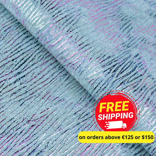 Embossed Iridescent Cork Fabric – Aqua Blue & Purple Metallic Texture COF-697