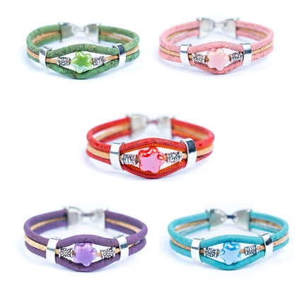 Two-color cork line ceramic flower bead bracelet  BR-097-MIX-5