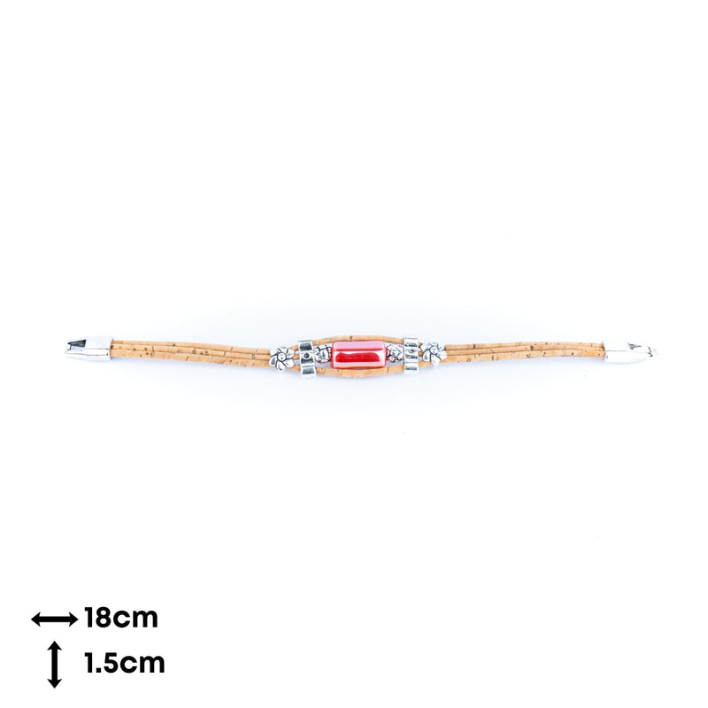 2mm Natural Cork with Ceramic Long Beads handmade bracelet   BR-478-MIX-5