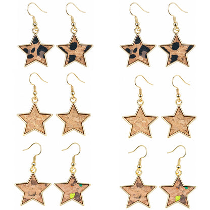 Portuguese Handmade Star Cork Earrings with Gold-Tone Alloy  – Pack of 6Pairs-ER-213-MIX-6