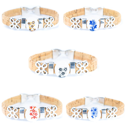 10mm Flat Cork Bangle | Ceramic Flower Bead · Alloy Accessories DBR-014-MIX-5